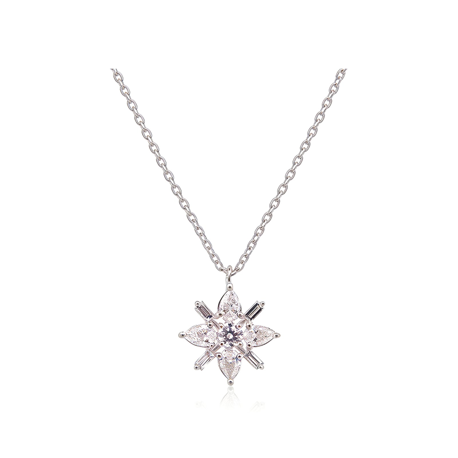 14K Gold Lab-Grown Diamond Star Flower Necklace