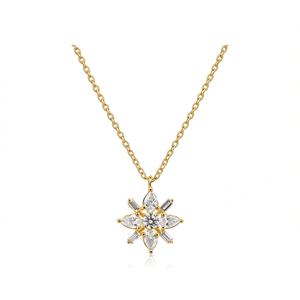 14K Gold Lab-Grown Diamond Star Flower Necklace