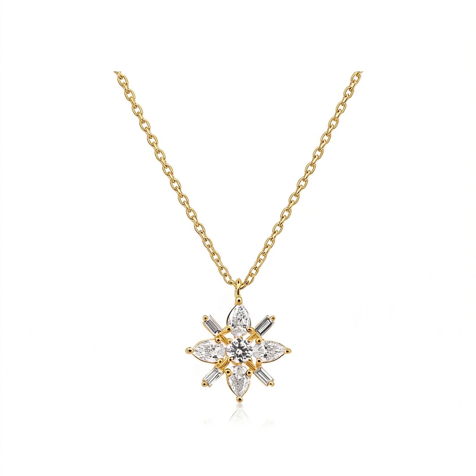 14K Gold Lab-Grown Diamond Star Flower Necklace