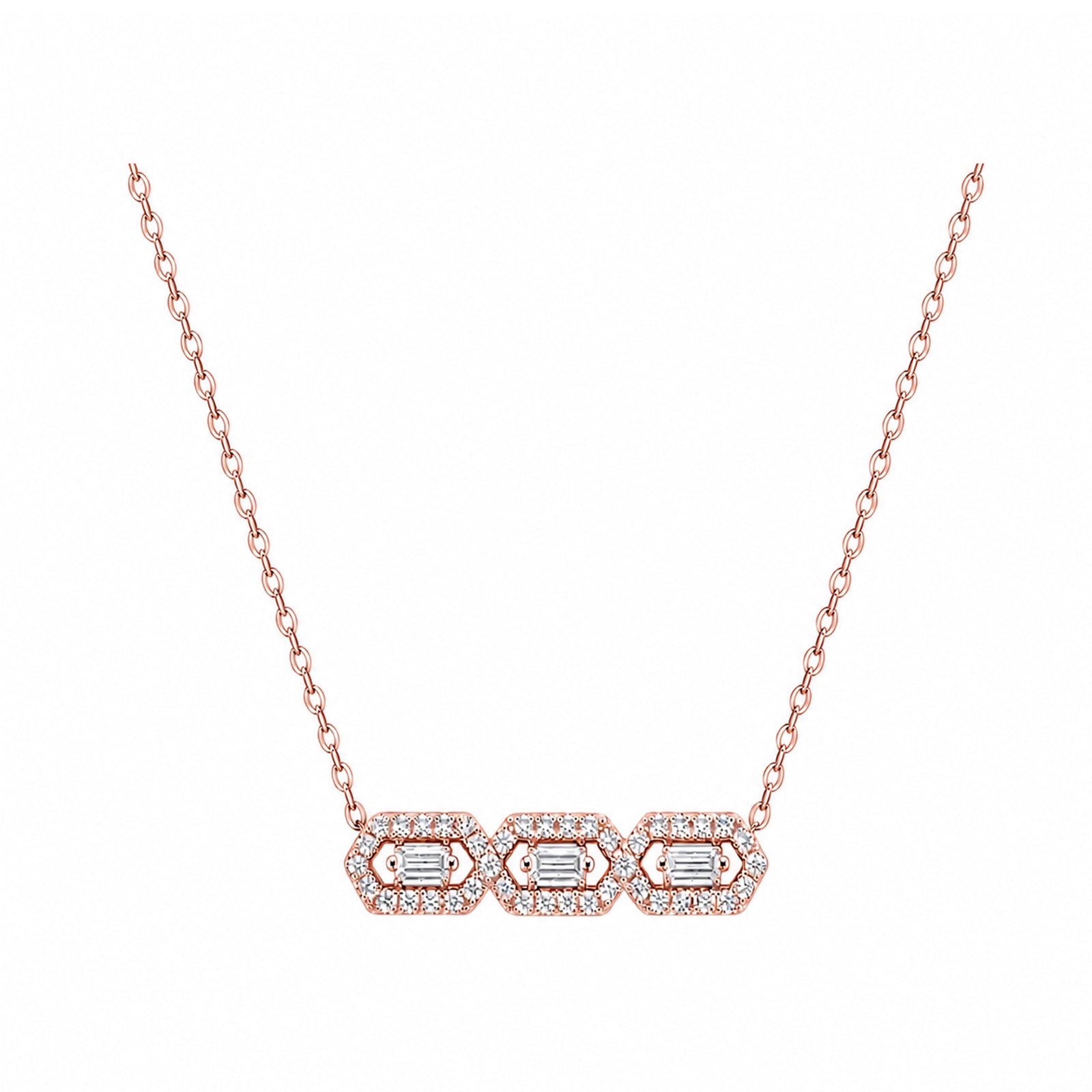 14K Gold Lab-Grown Diamond Triple Hexagon Bar Necklace