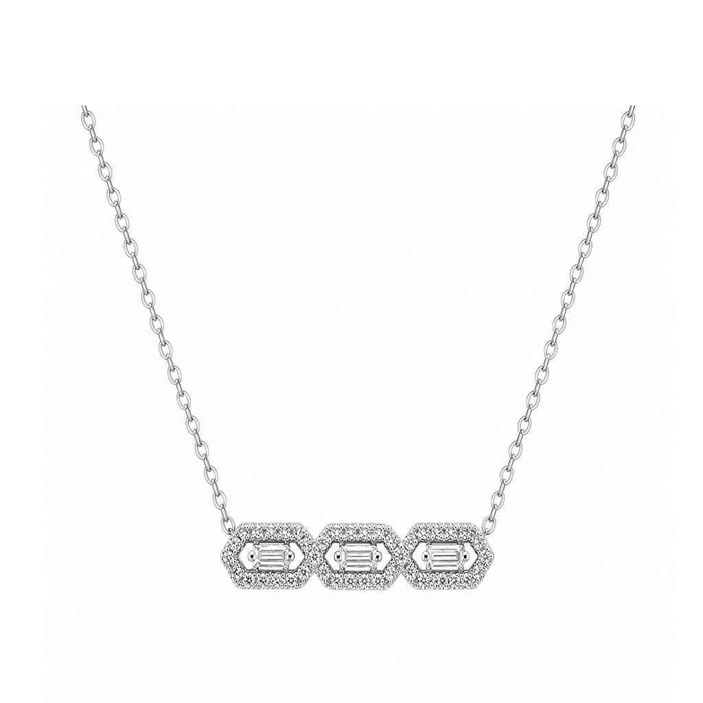 14K Gold Lab-Grown Diamond Triple Hexagon Bar Necklace