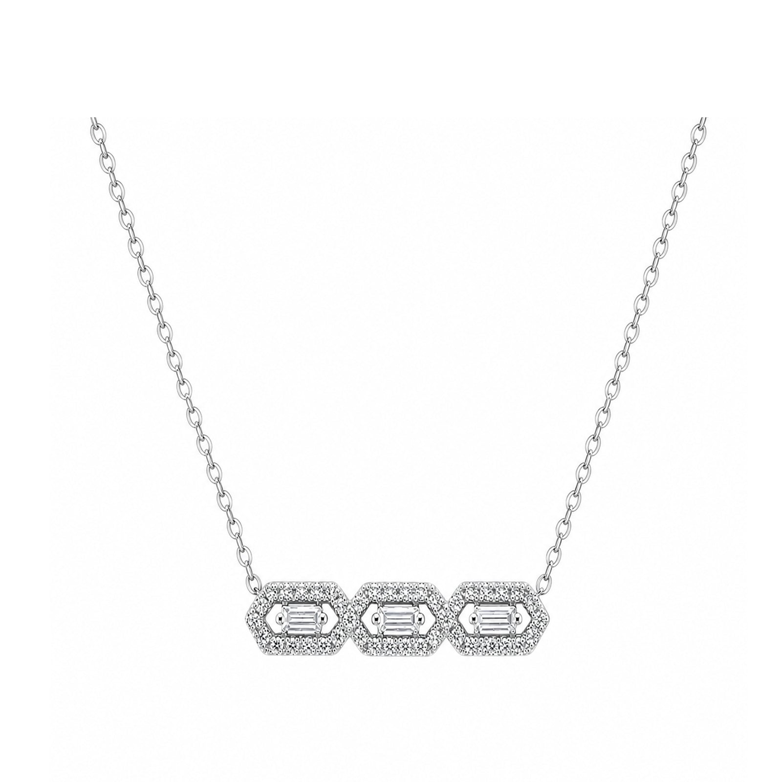 14K Gold Lab-Grown Diamond Triple Hexagon Bar Necklace
