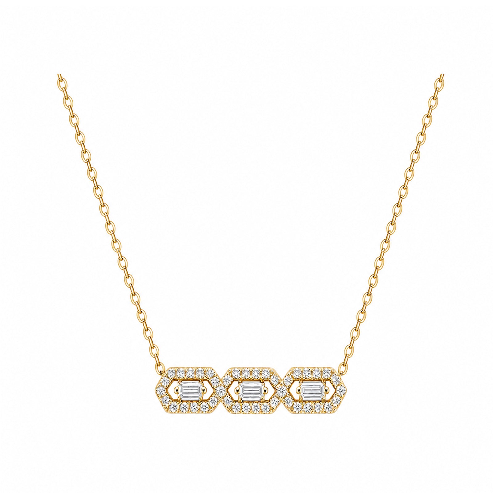 14K Gold Lab-Grown Diamond Triple Hexagon Bar Necklace