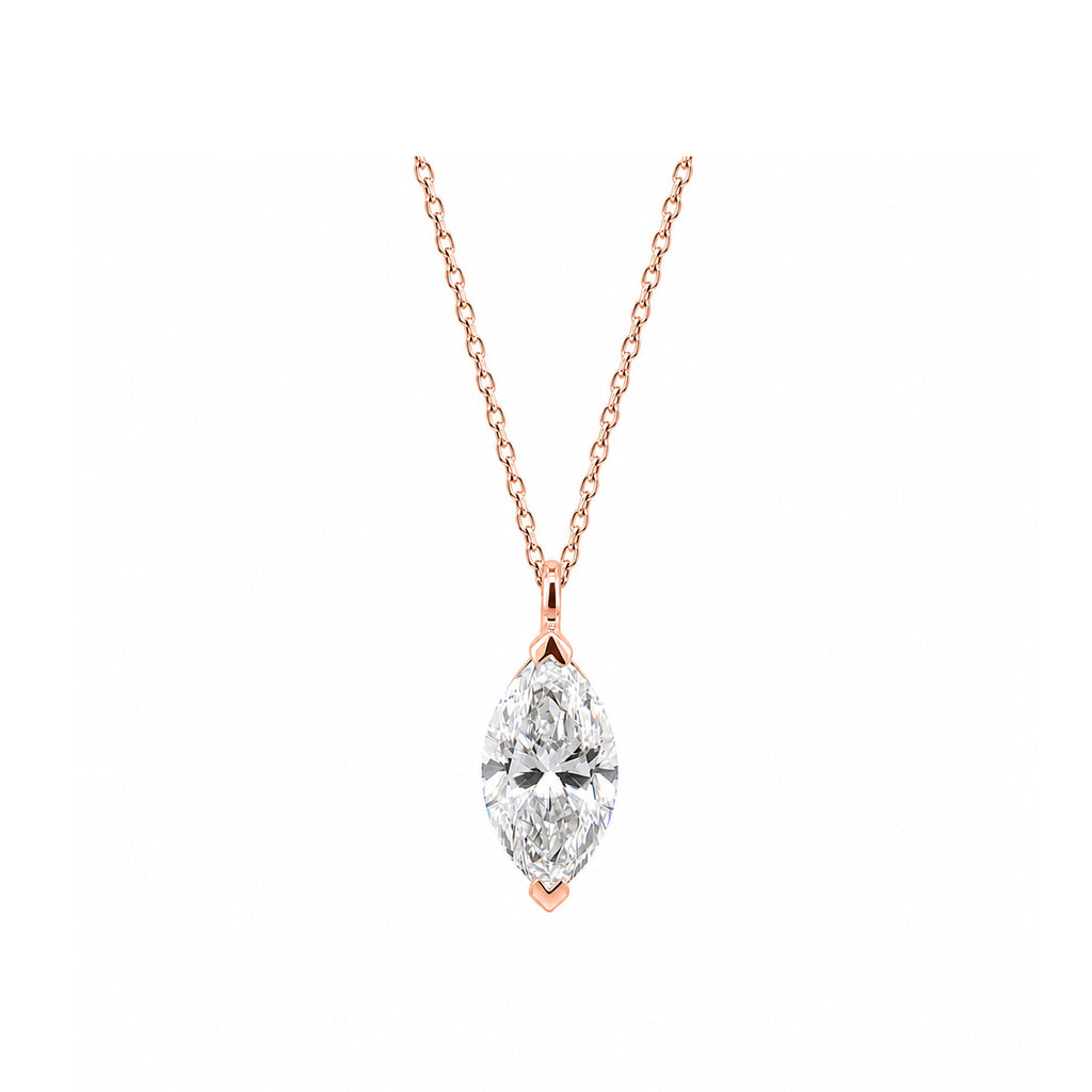 14K White Gold Lab-Grown Diamond Marquise (Navette) Pendant Necklace