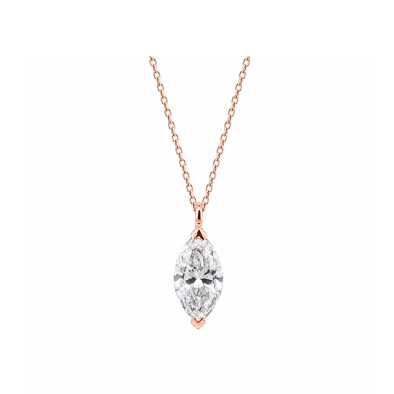 14K White Gold Lab-Grown Diamond Marquise (Navette) Pendant Necklace