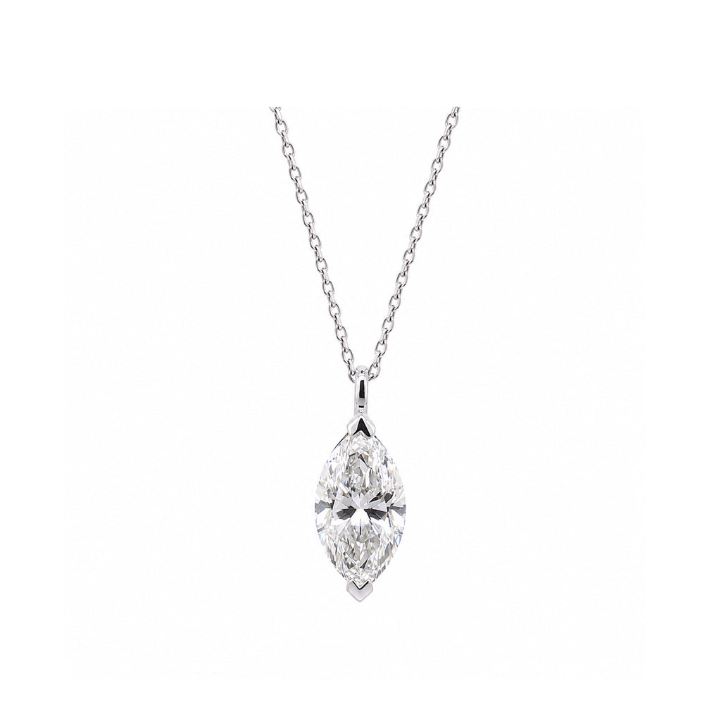 14K White Gold Lab-Grown Diamond Marquise (Navette) Pendant Necklace