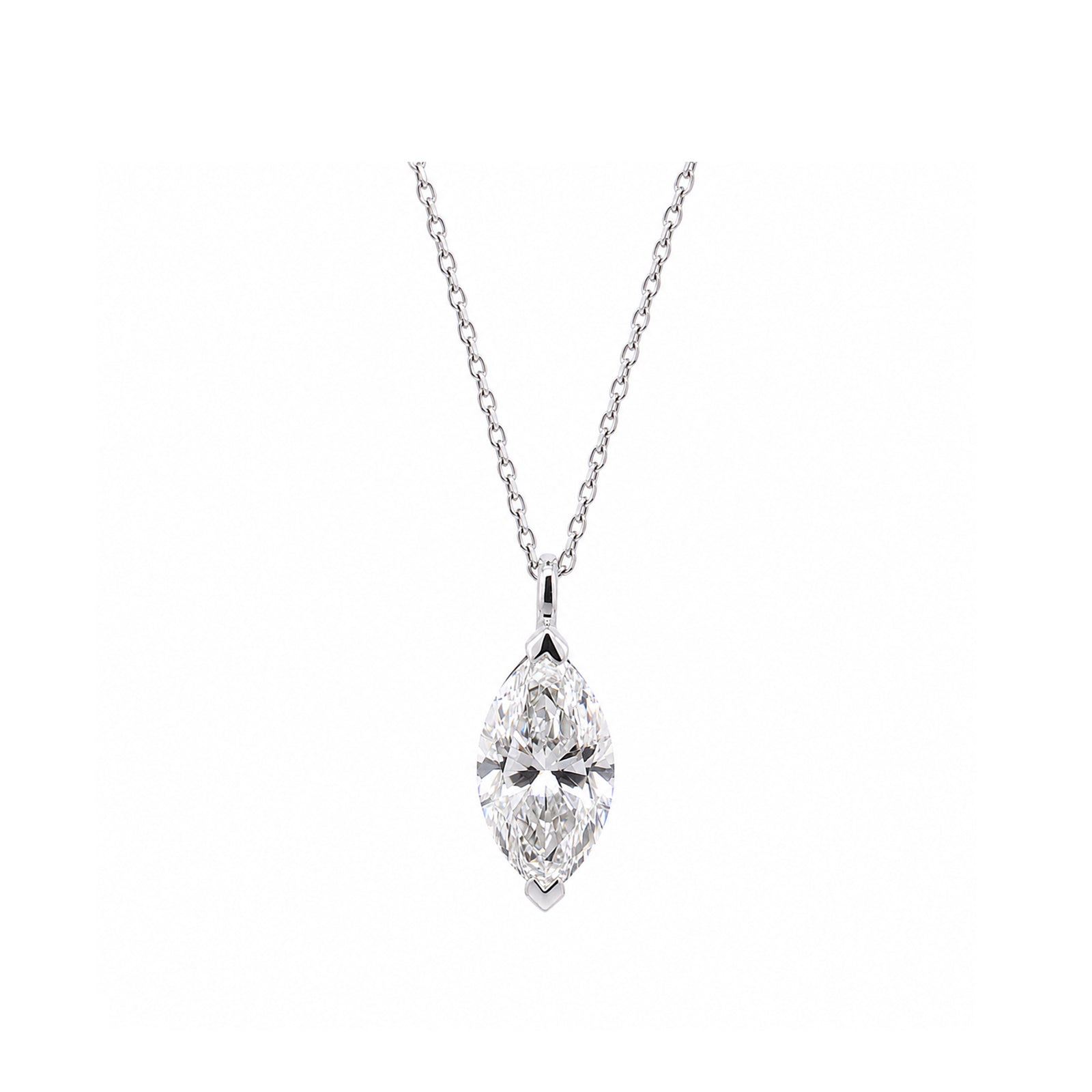 14K White Gold Lab-Grown Diamond Marquise (Navette) Pendant Necklace