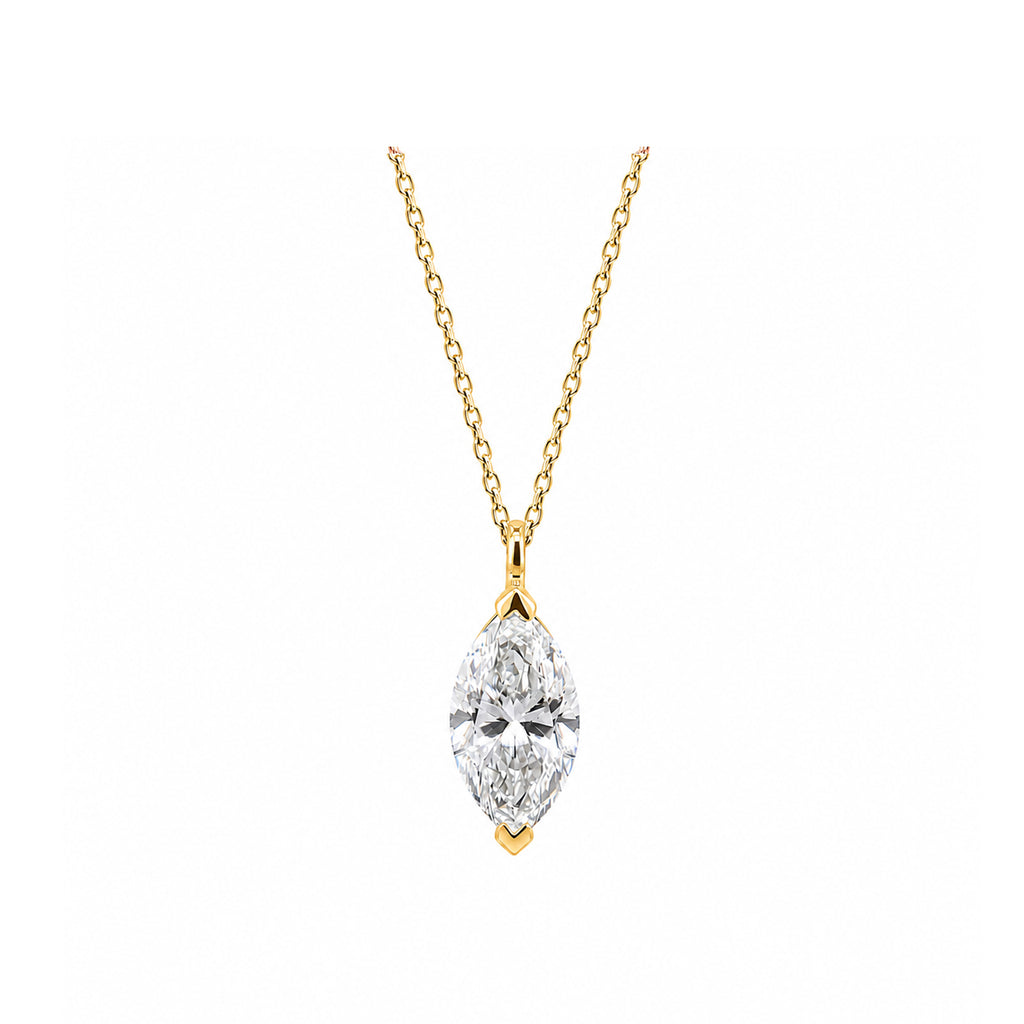 14K White Gold Lab-Grown Diamond Marquise (Navette) Pendant Necklace
