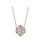 Flower Bezel Round Cut Solitaire Gold Diamond Pendant Necklace