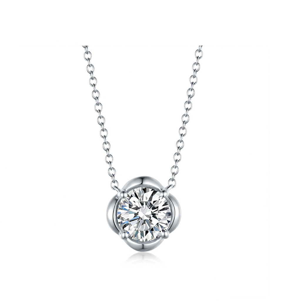 Flower Bezel Round Cut Solitaire Gold Diamond Pendant Necklace