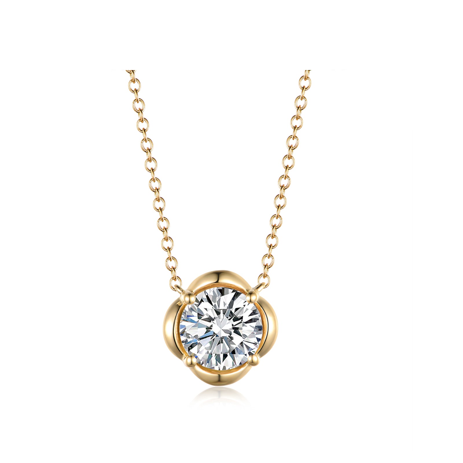 Flower Bezel Round Cut Solitaire Gold Diamond Pendant Necklace