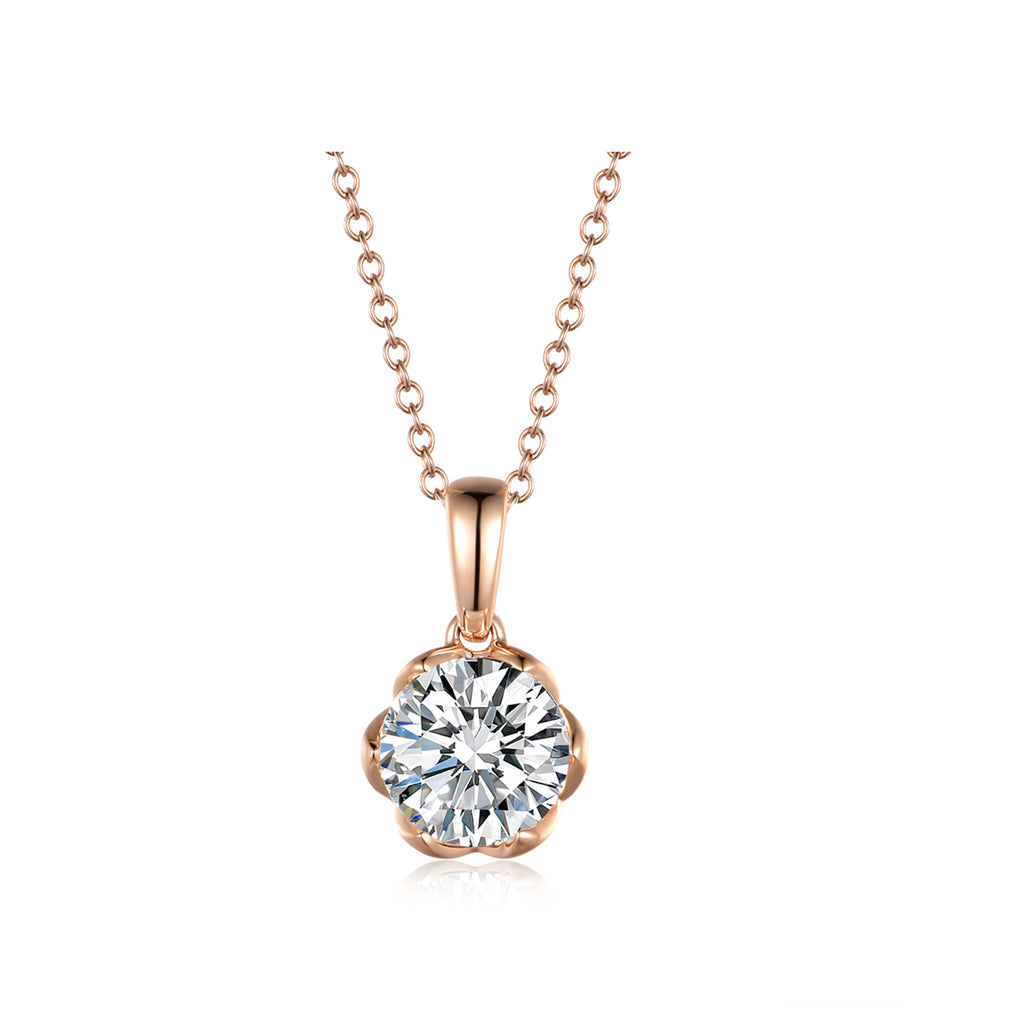 Delicate Flower-Style Round Cut Solitaire Necklace in Rose Gold