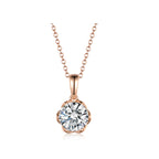 Delicate Flower-Style Round Cut Solitaire Necklace in Rose Gold