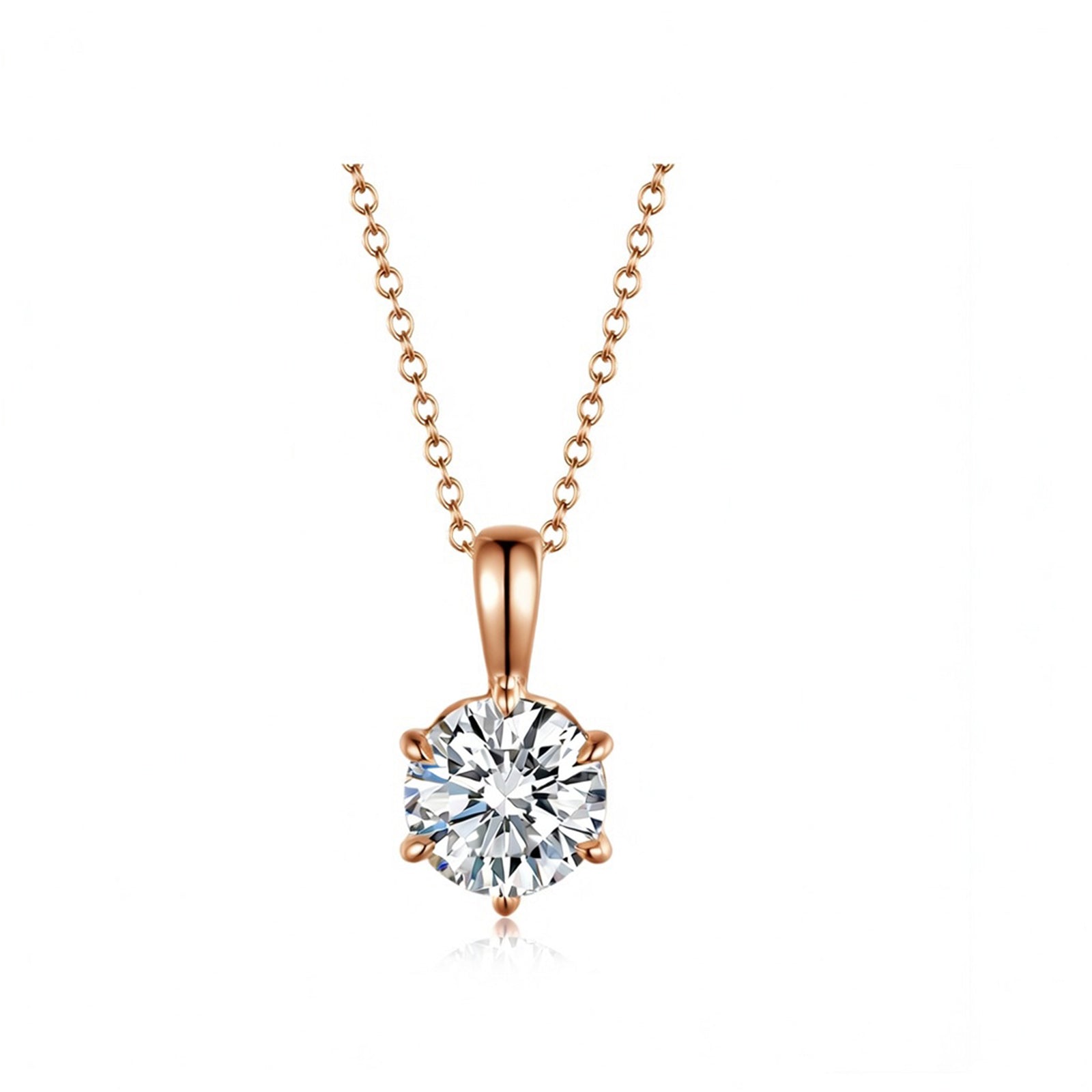 Classic Six-Prong Round Brilliant Cut White Gold Diamond Pendant Necklace