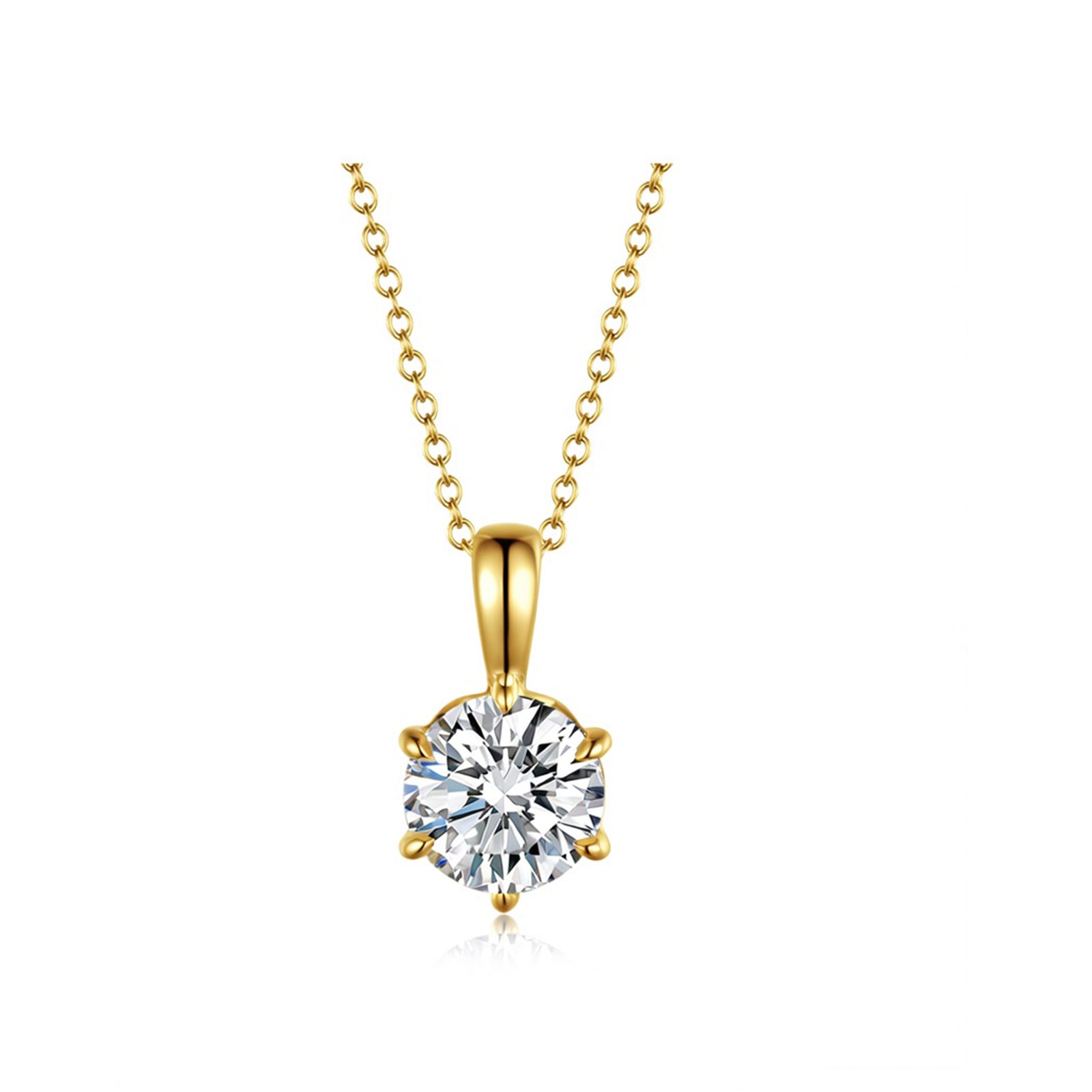 Classic Six-Prong Round Brilliant Cut White Gold Diamond Pendant Necklace