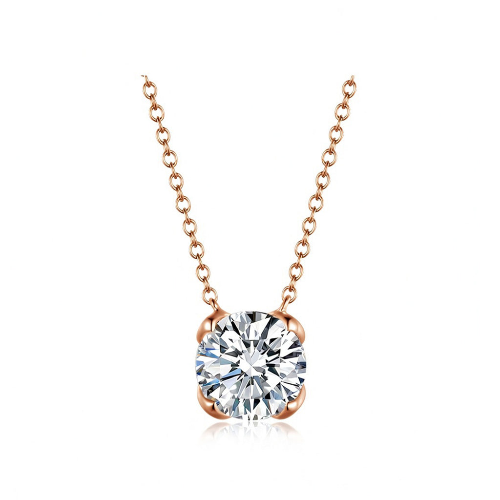Minimalist Four-Prong Round Brilliant Cut White Gold Diamond Solitaire Necklace