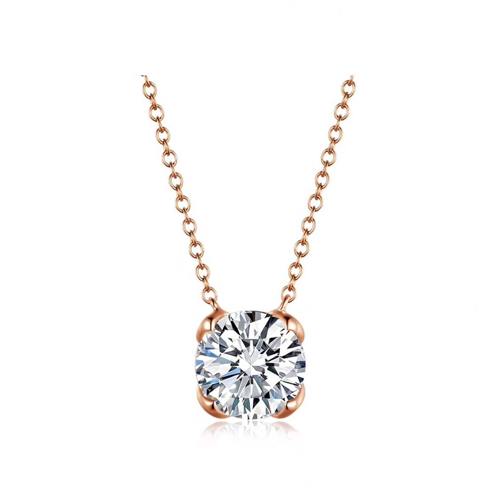 Minimalist Four-Prong Round Brilliant Cut White Gold Diamond Solitaire Necklace