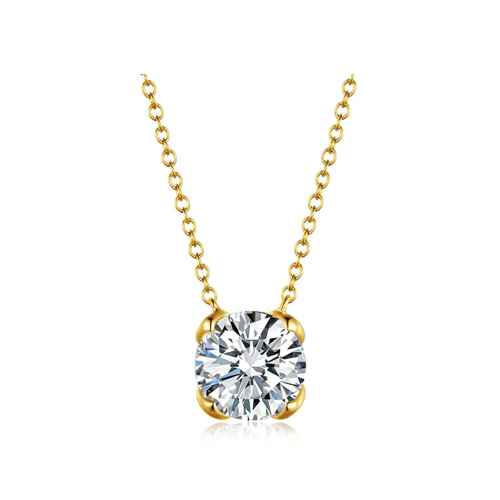 Minimalist Four-Prong Round Brilliant Cut White Gold Diamond Solitaire Necklace