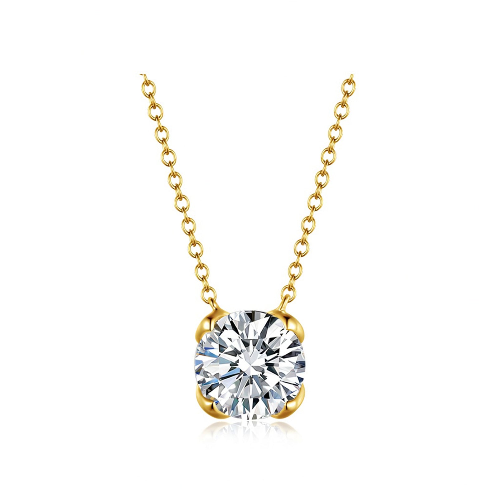 Minimalist Four-Prong Round Brilliant Cut White Gold Diamond Solitaire Necklace