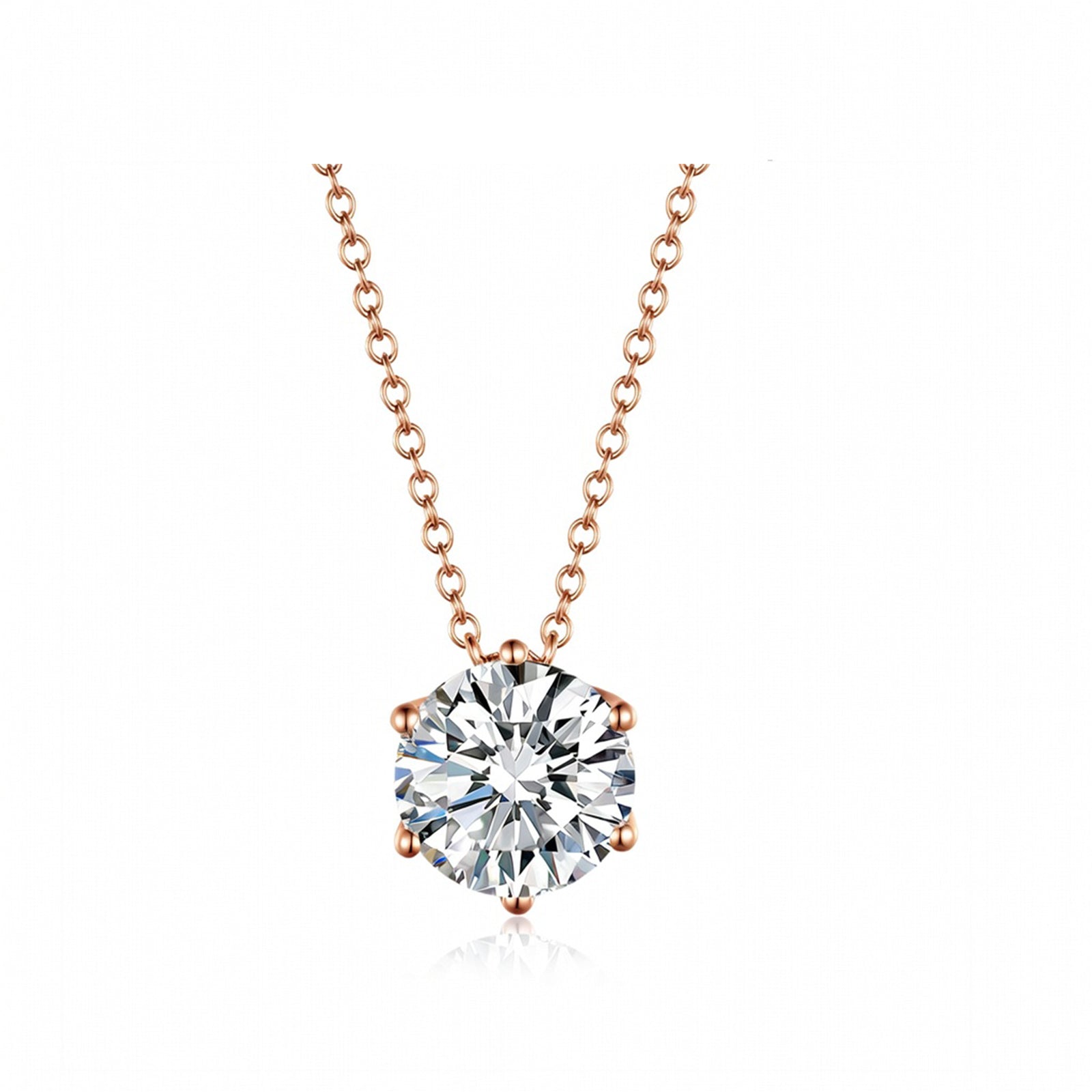 Minimalist Six-Prong Round Brilliant Cut White Gold Diamond Solitaire Necklace
