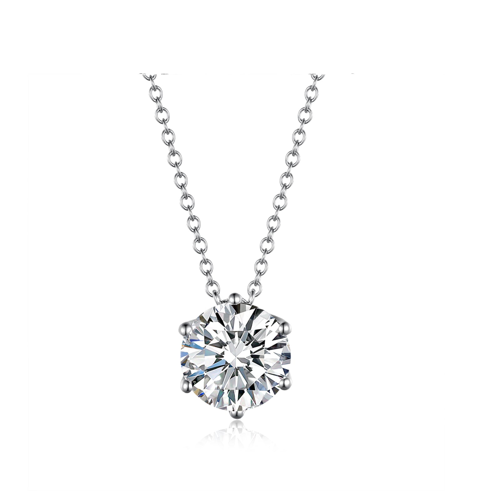 Minimalist Six-Prong Round Brilliant Cut White Gold Diamond Solitaire Necklace