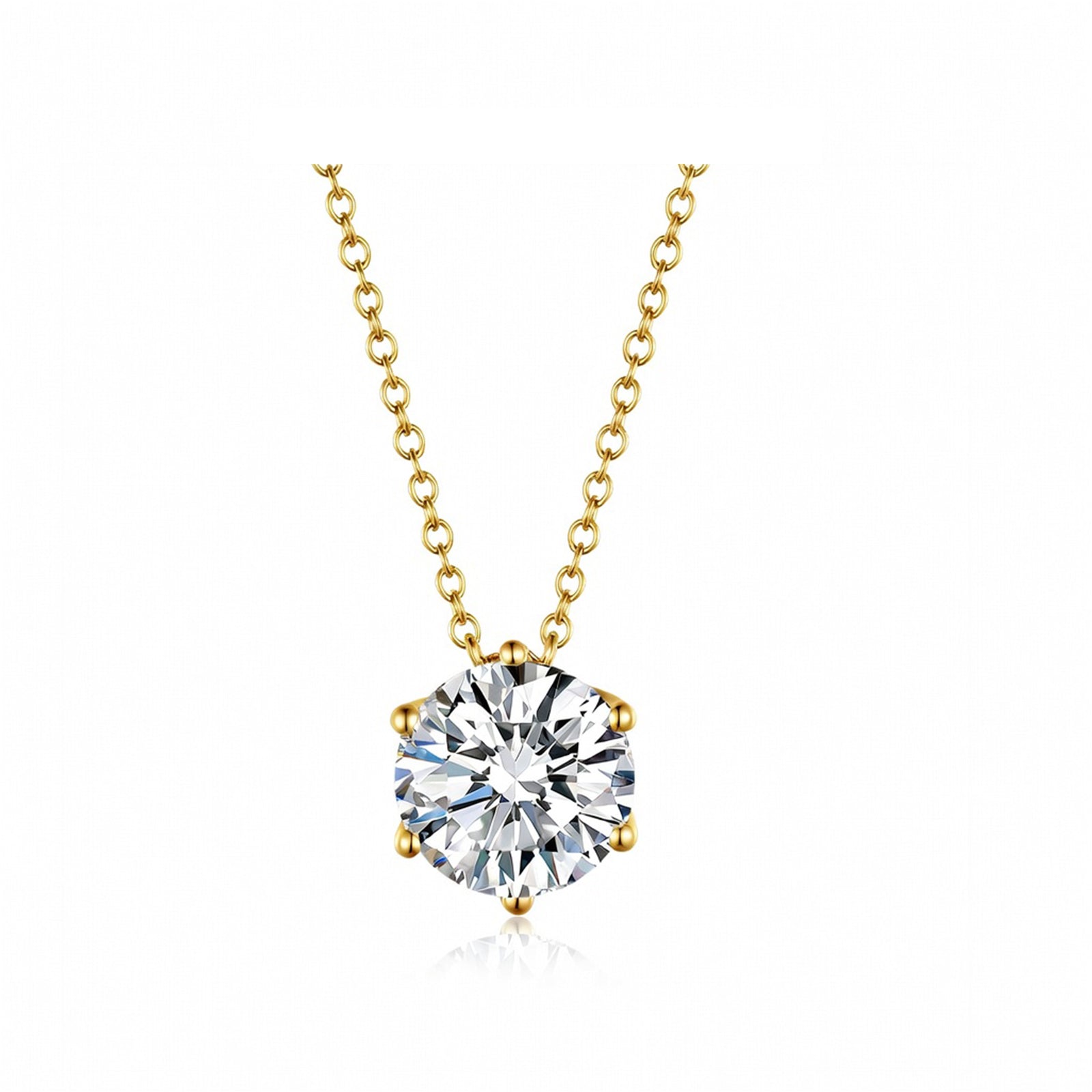 Minimalist Six-Prong Round Brilliant Cut White Gold Diamond Solitaire Necklace