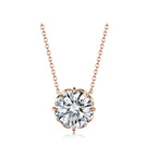 Delicate Flower-Style Round Brilliant Cut Rose Gold Diamond Solitaire Necklace