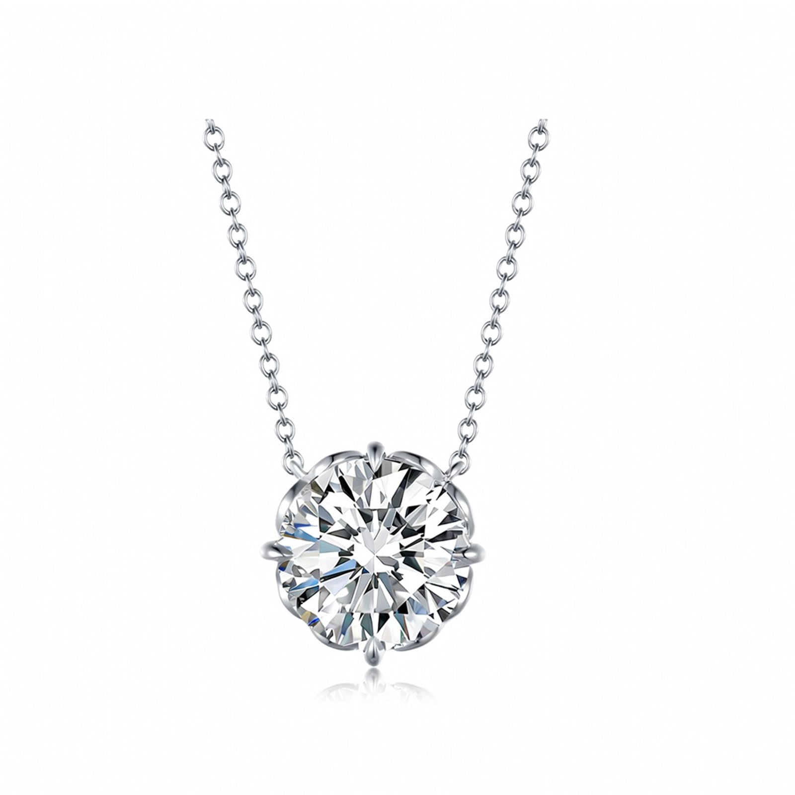 Delicate Flower-Style Round Brilliant Cut Rose Gold Diamond Solitaire Necklace
