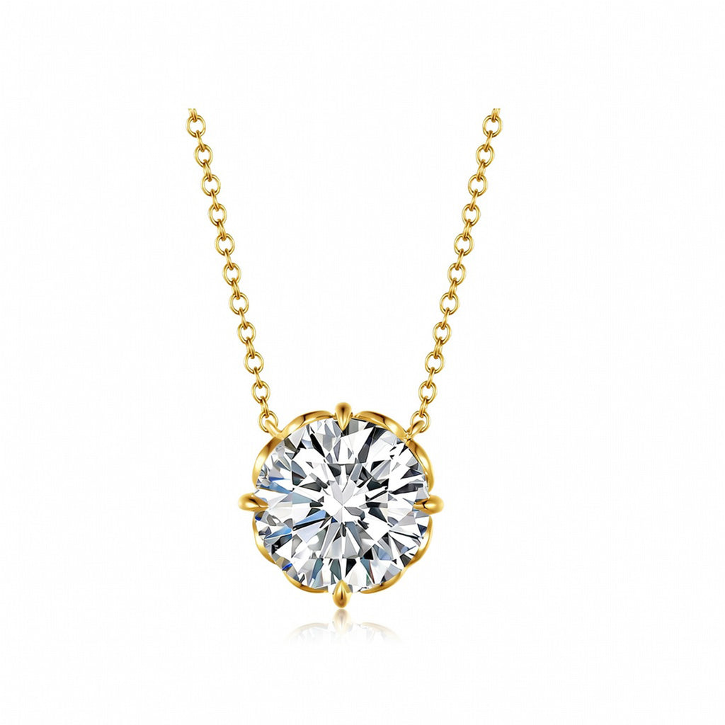 Delicate Flower-Style Round Brilliant Cut Rose Gold Diamond Solitaire Necklace