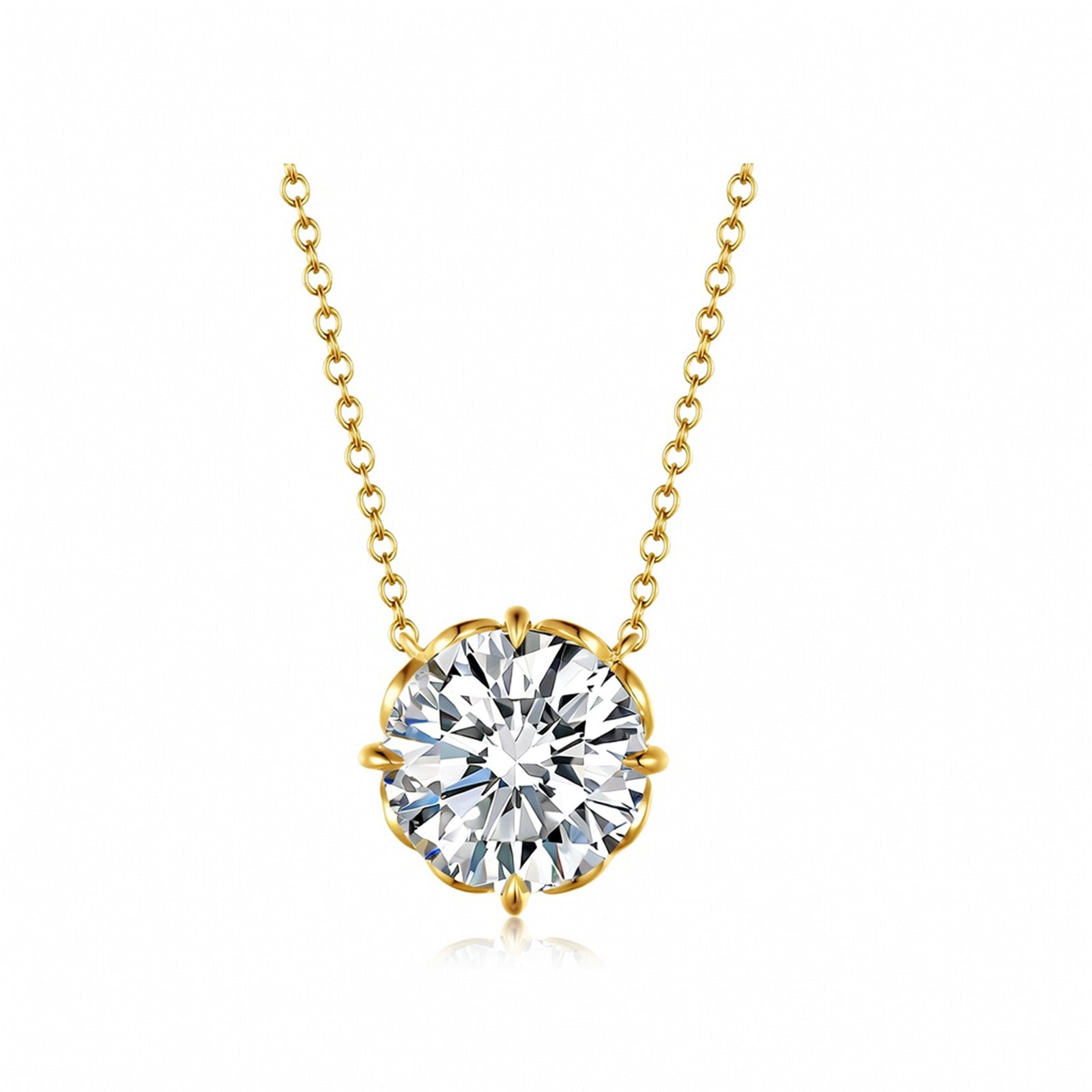 Delicate Flower-Style Round Brilliant Cut Rose Gold Diamond Solitaire Necklace