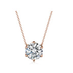 Minimalist Four-Prong Round Brilliant Cut Rose Gold Diamond Solitaire Necklace