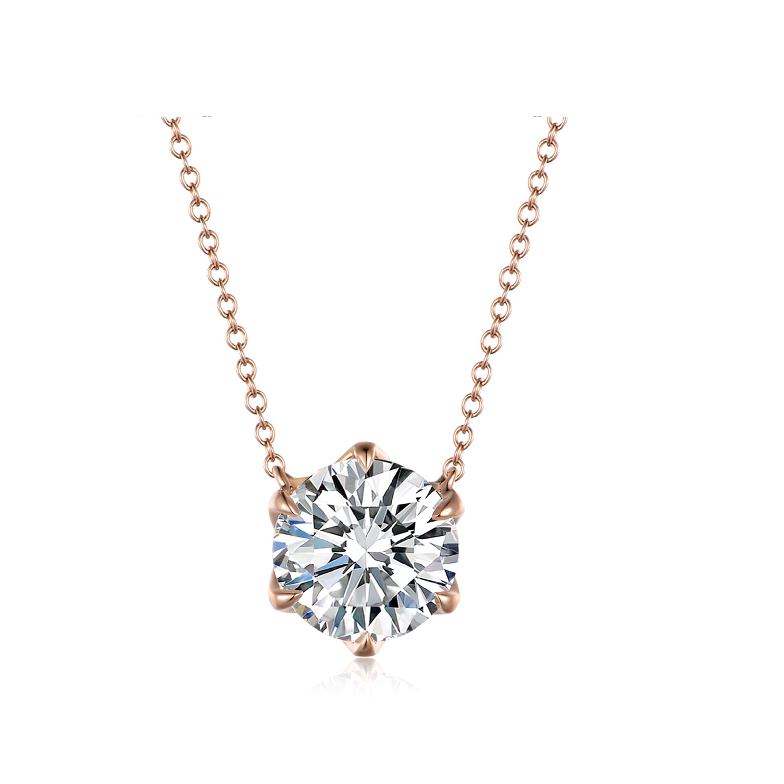 Minimalist Four-Prong Round Brilliant Cut Rose Gold Diamond Solitaire Necklace