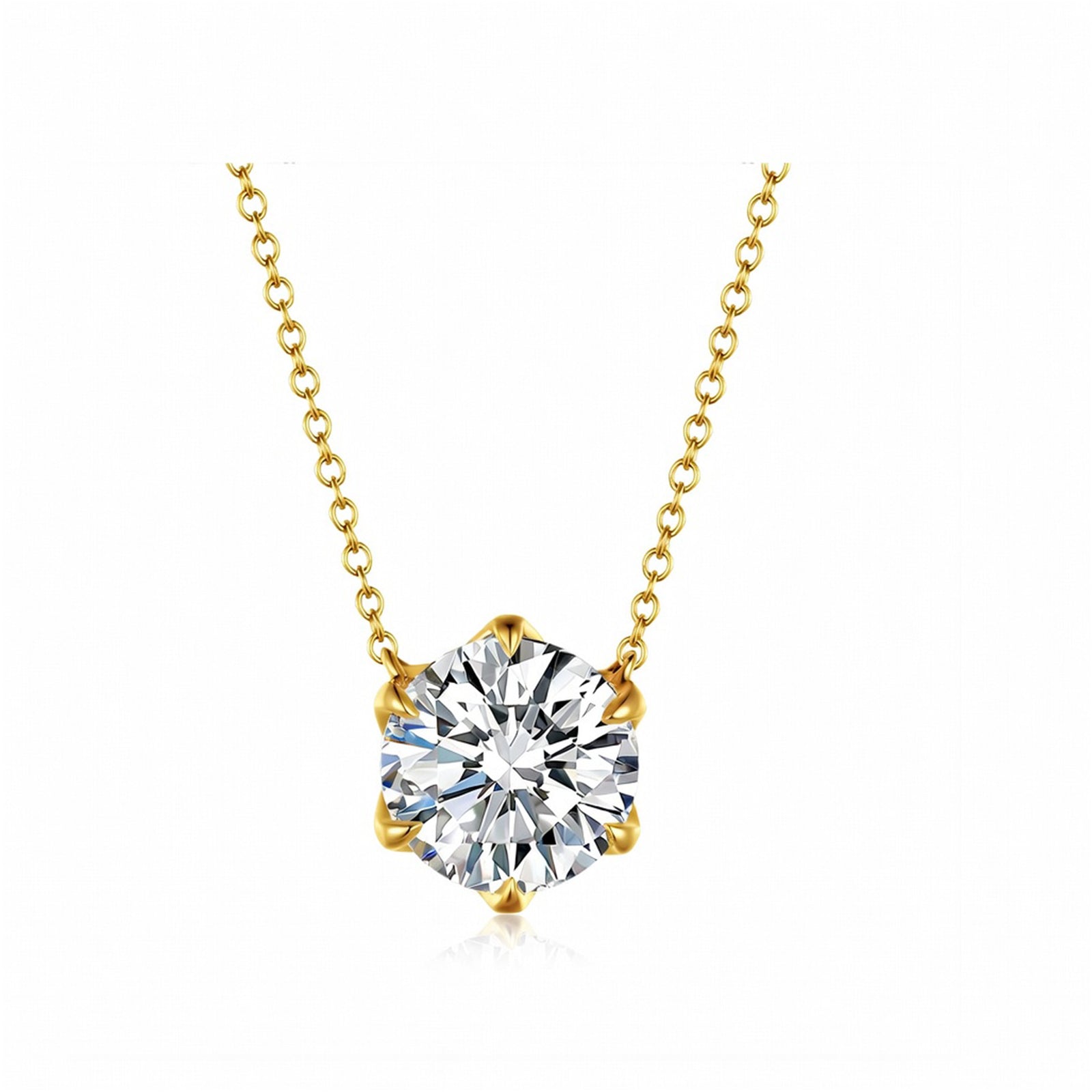 Minimalist Four-Prong Round Brilliant Cut Rose Gold Diamond Solitaire Necklace