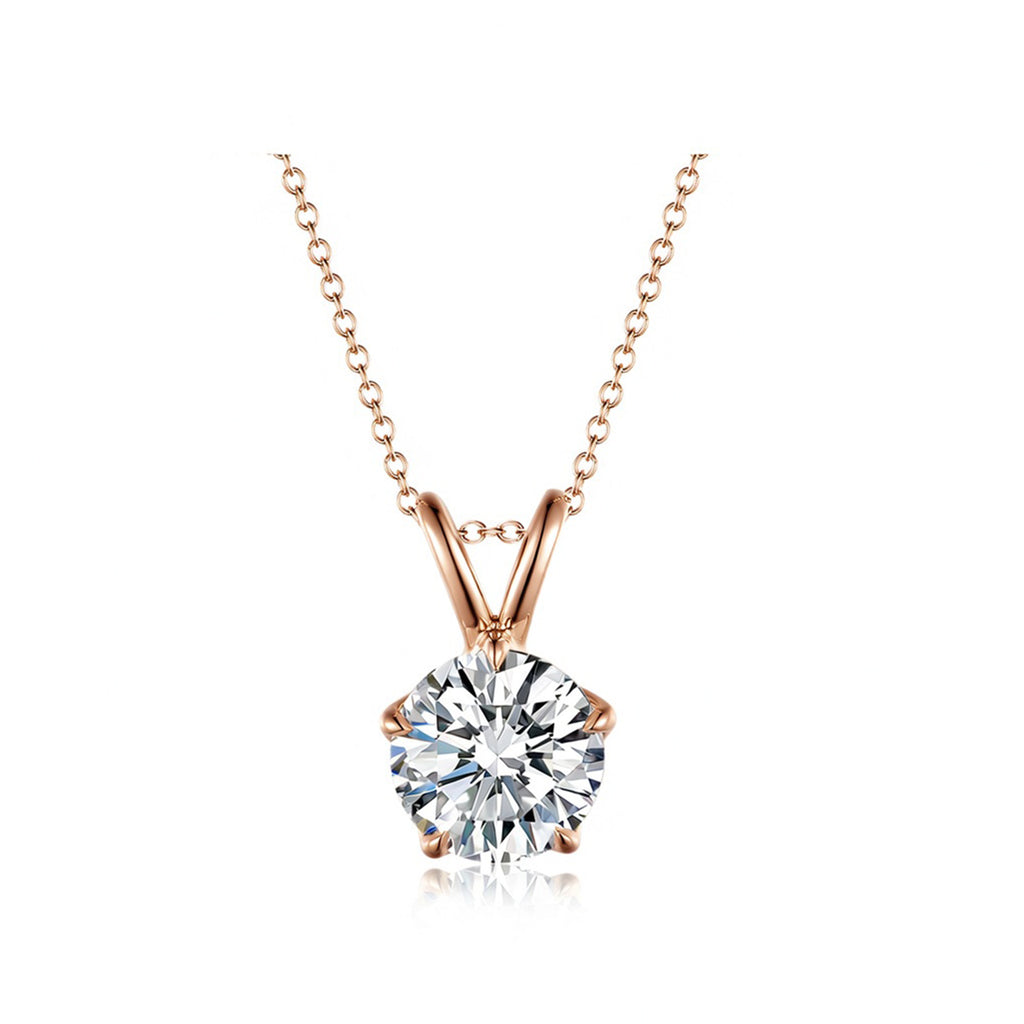 Elegant V-Bail Four-Prong Round Brilliant Cut Gold Diamond Solitaire Pendant Necklace