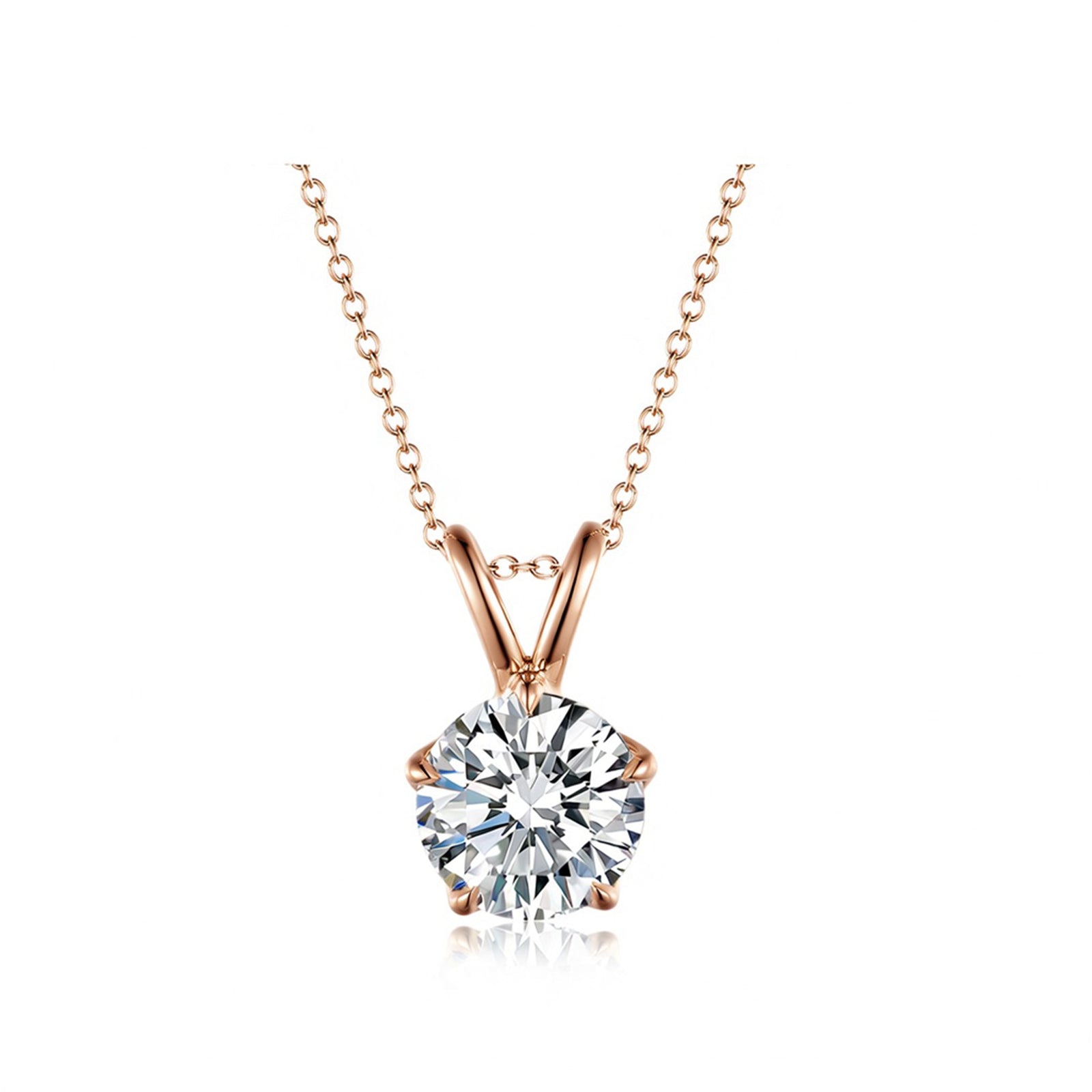 Elegant V-Bail Four-Prong Round Brilliant Cut Gold Diamond Solitaire Pendant Necklace