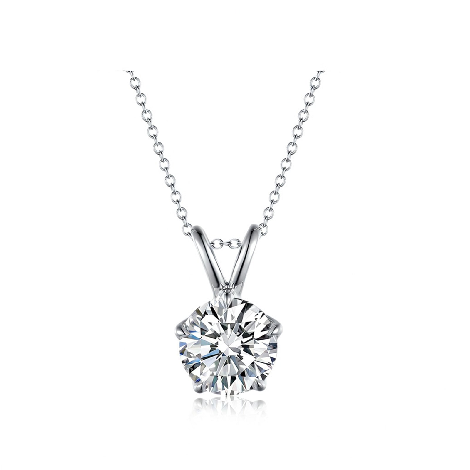 Elegant V-Bail Four-Prong Round Brilliant Cut Gold Diamond Solitaire Pendant Necklace