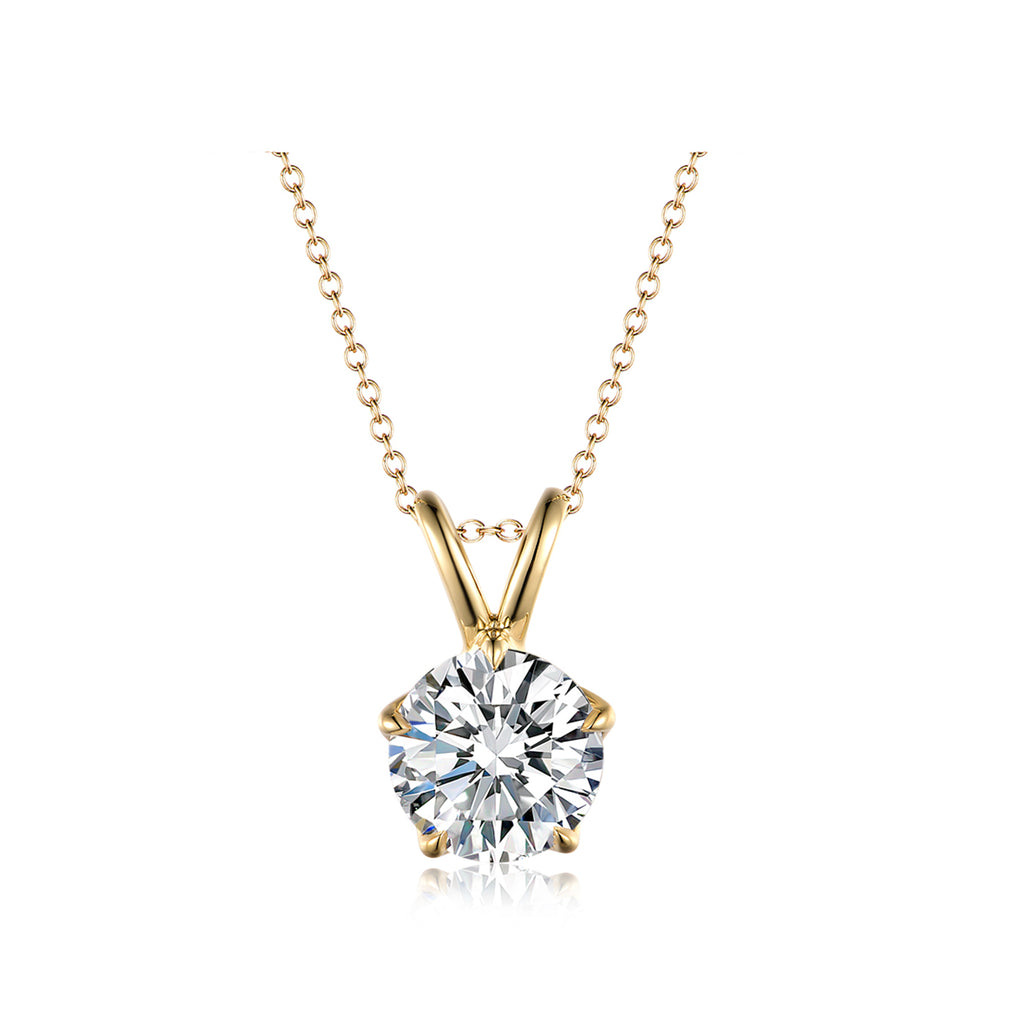 Elegant V-Bail Four-Prong Round Brilliant Cut Gold Diamond Solitaire Pendant Necklace