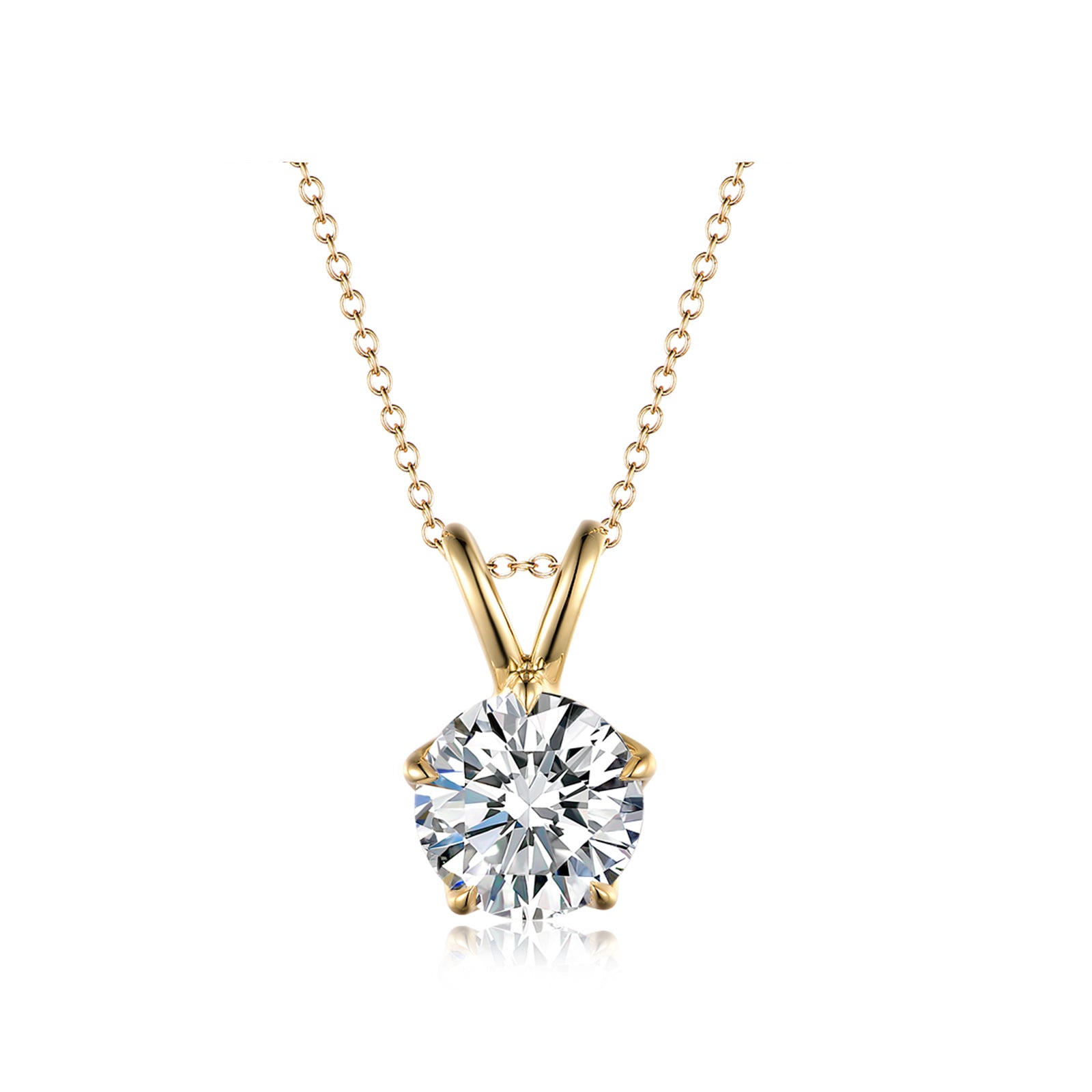 Elegant V-Bail Four-Prong Round Brilliant Cut Gold Diamond Solitaire Pendant Necklace