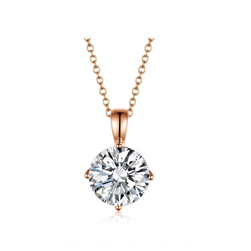 Minimalist 4-Prong Round Brilliant Cut White Gold Diamond Solitaire Pendant Necklace