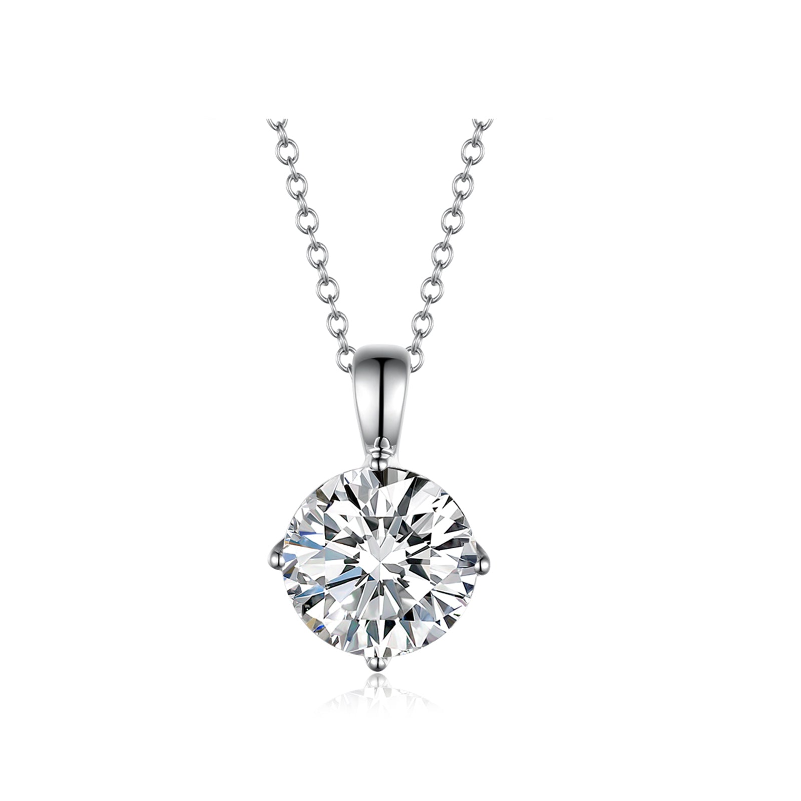 Minimalist 4-Prong Round Brilliant Cut White Gold Diamond Solitaire Pendant Necklace