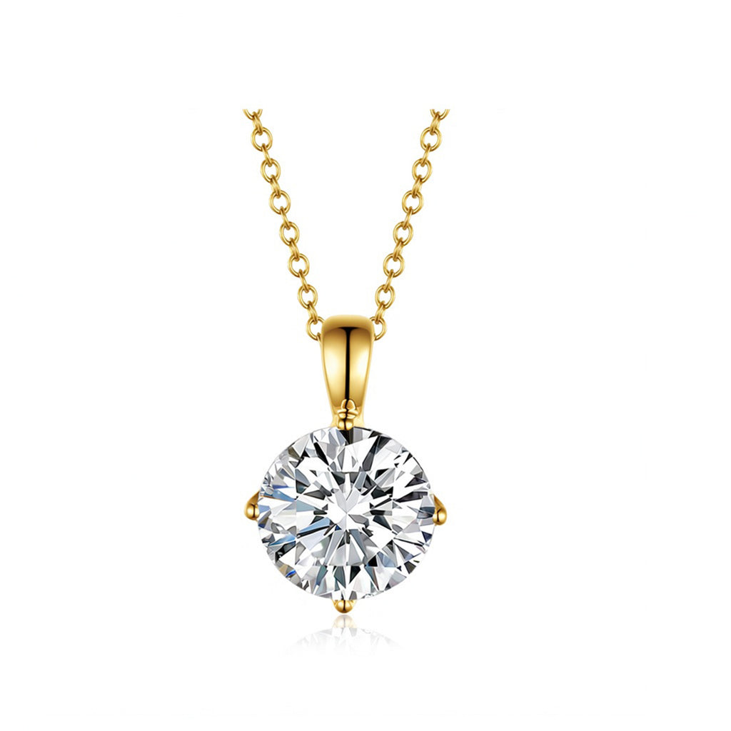 Minimalist 4-Prong Round Brilliant Cut White Gold Diamond Solitaire Pendant Necklace