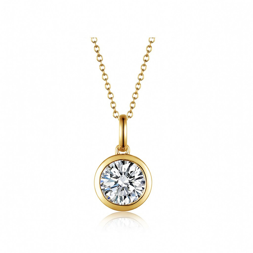 Minimalist Bezel-Set Round Brilliant Cut White Gold Diamond Solitaire Pendant Necklace