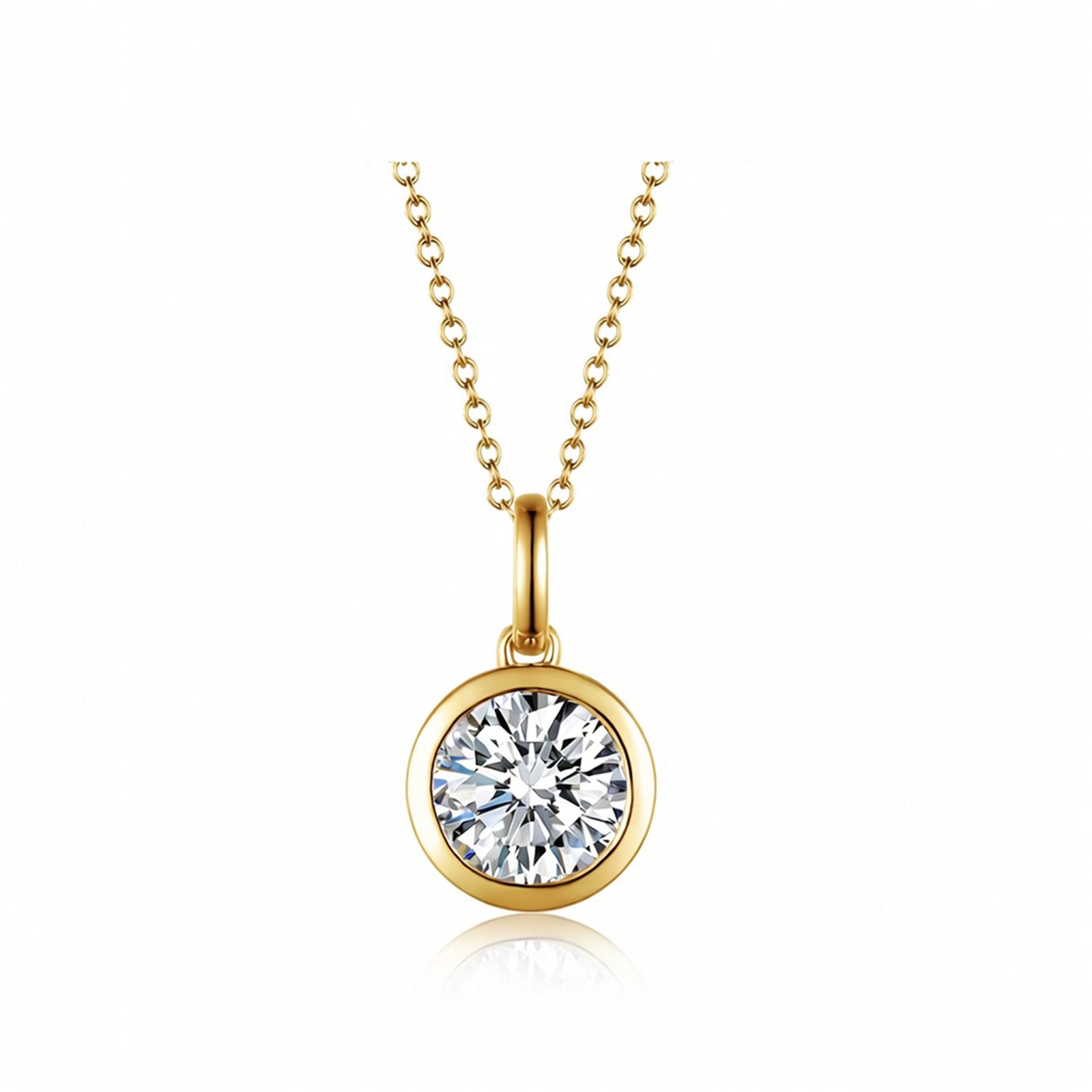 Minimalist Bezel-Set Round Brilliant Cut White Gold Diamond Solitaire Pendant Necklace