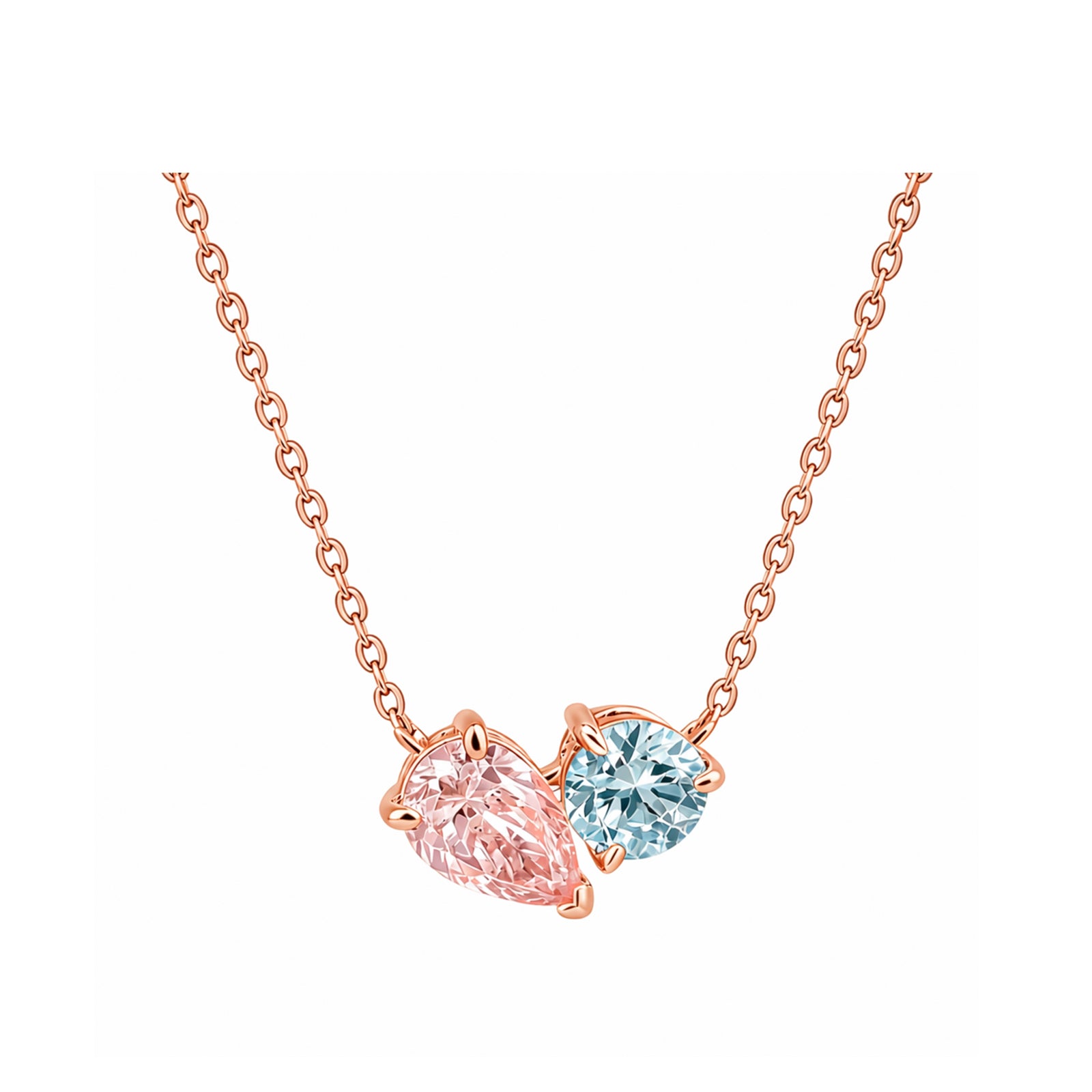 14K Gold Pink & Blue Lab-Grown Diamond Toi et Moi Necklace
