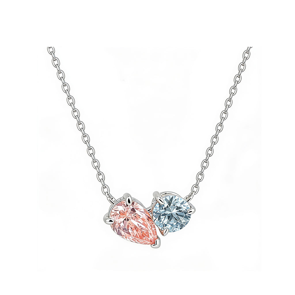 14K Gold Pink & Blue Lab-Grown Diamond Toi et Moi Necklace