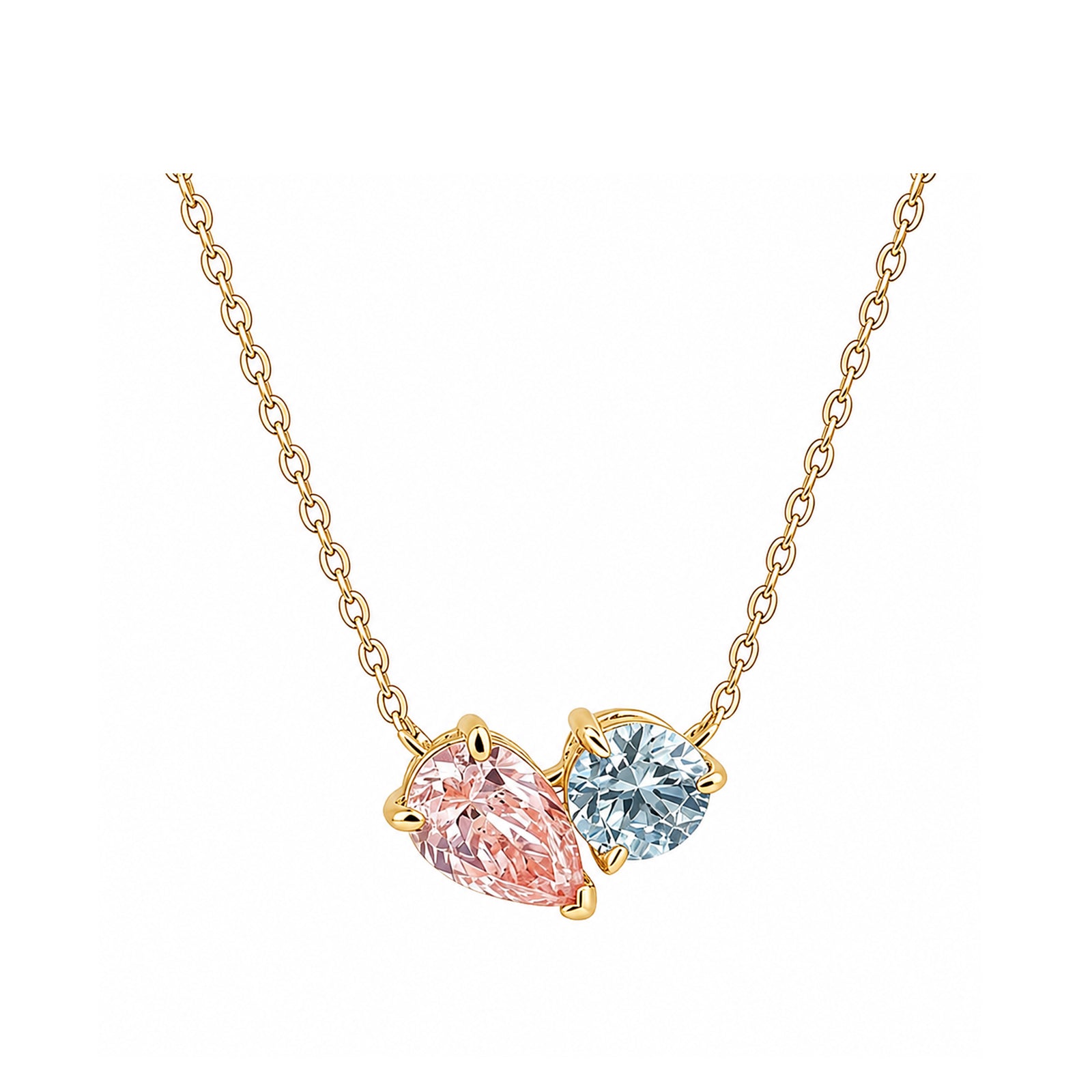 14K Gold Pink & Blue Lab-Grown Diamond Toi et Moi Necklace