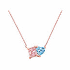 14K Gold Pink & Blue Lab-Grown Diamond Princess & Heart Toi et Moi Necklace