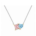 14K Gold Pink & Blue Lab-Grown Diamond Princess & Heart Toi et Moi Necklace
