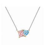 14K Gold Pink & Blue Lab-Grown Diamond Princess & Heart Toi et Moi Necklace