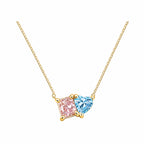 14K Gold Pink & Blue Lab-Grown Diamond Princess & Heart Toi et Moi Necklace